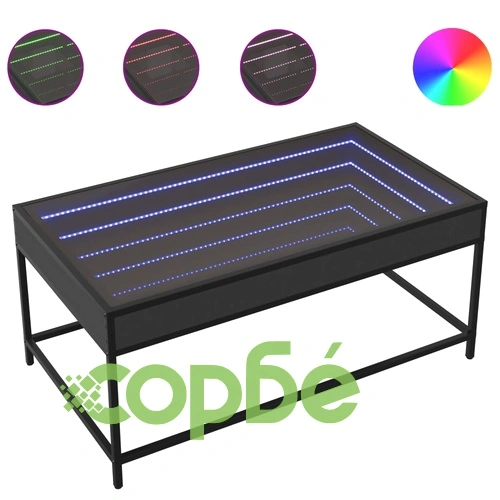 Маса за кафе с Infinity LED черна 90x50x41 см ➤ топ цена ➤ sorbe.bg