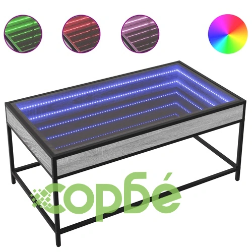 Маса за кафе с Infinity LED, сив сонома, 90x50x41 см ➤ топ цена ➤ sorbe.bg