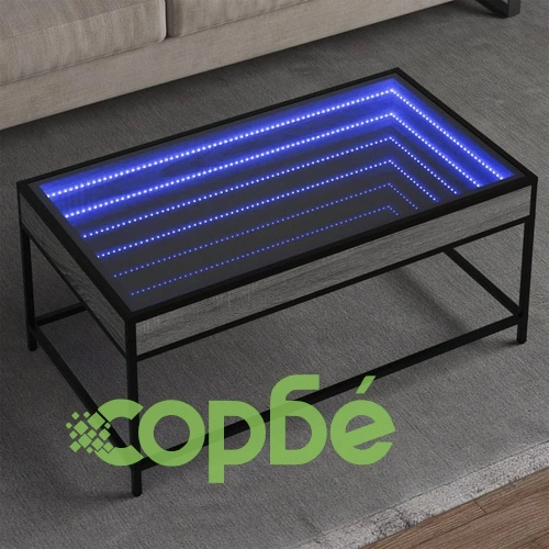 Маса за кафе с Infinity LED, сив сонома, 90x50x41 см ➤ топ цена ➤ sorbe.bg