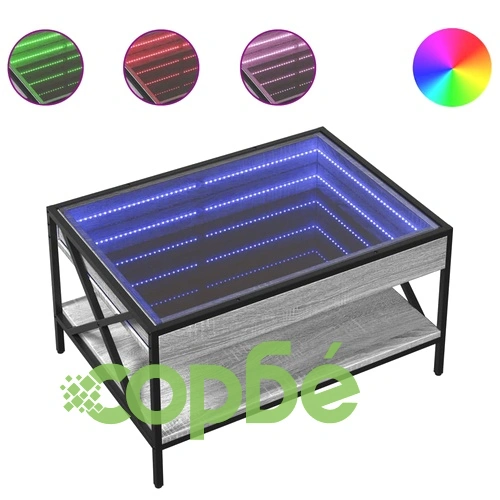 Маса за кафе с Infinity LED, сив сонома, 70x50x38 см ➤ топ цена ➤ sorbe.bg