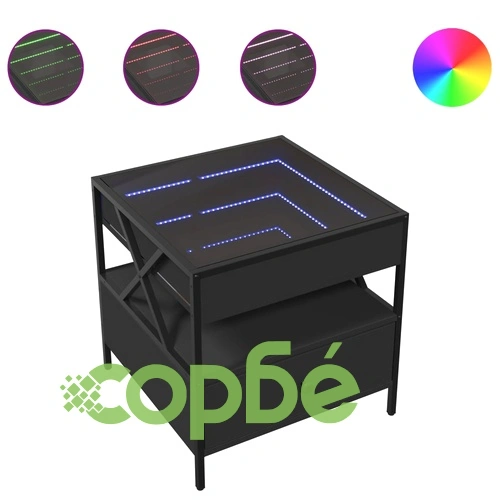 Маса за кафе с Infinity LED черна 50x50x51 см ➤ топ цена ➤ sorbe.bg