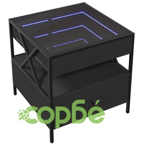Маса за кафе с Infinity LED черна 50x50x51 см ➤ топ цена ➤ sorbe.bg