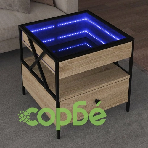 Маса за кафе с Infinity LED, сонома дъб, 50x50x51 см ➤ топ цена ➤ sorbe.bg
