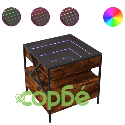 Маса за кафе с Infinity LED, опушен дъб, 50x50x51 см ➤ топ цена ➤ sorbe.bg