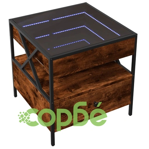 Маса за кафе с Infinity LED, опушен дъб, 50x50x51 см ➤ топ цена ➤ sorbe.bg