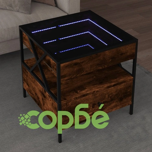 Маса за кафе с Infinity LED, опушен дъб, 50x50x51 см ➤ топ цена ➤ sorbe.bg