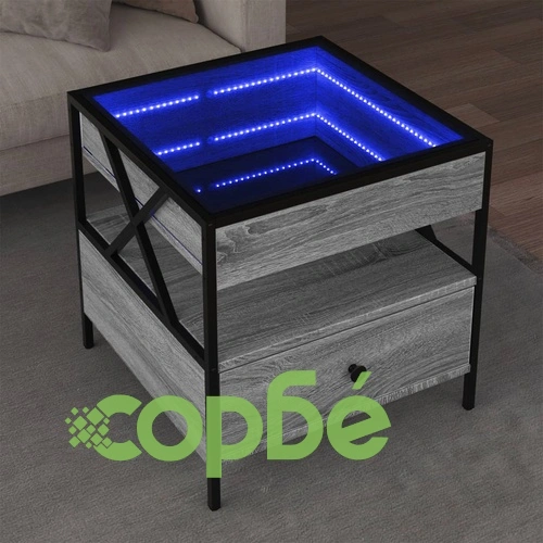 Маса за кафе с Infinity LED, сив сонома, 50x50x51 см ➤ топ цена ➤ sorbe.bg