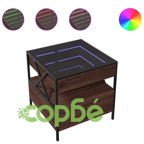 Маса за кафе с Infinity LED, кафяв дъб, 50x50x51 см ➤ топ цена ➤ sorbe.bg