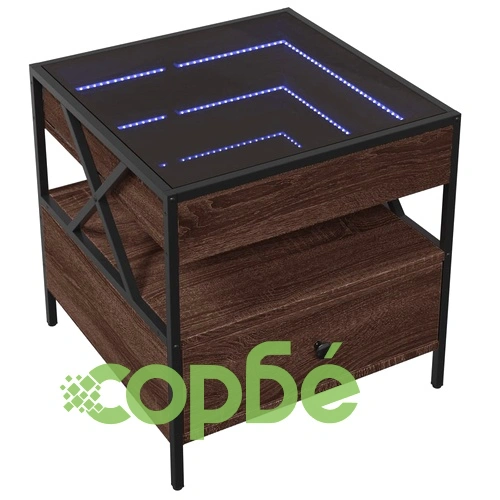 Маса за кафе с Infinity LED, кафяв дъб, 50x50x51 см ➤ топ цена ➤ sorbe.bg