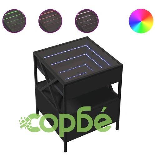 Маса за кафе с Infinity LED черна 40x40x51 см ➤ топ цена ➤ sorbe.bg
