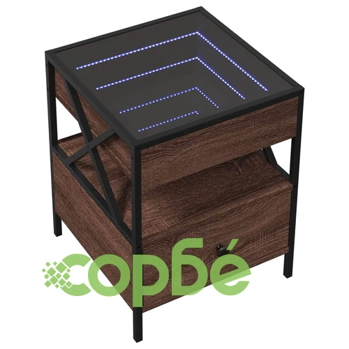 Маса за кафе с Infinity LED, кафяв дъб, 40x40x51 см ➤ топ цена ➤ sorbe.bg