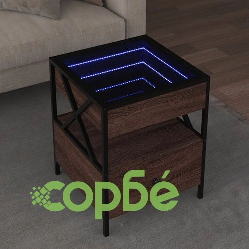 Маса за кафе с Infinity LED, кафяв дъб, 40x40x51 см ➤ топ цена ➤ sorbe.bg