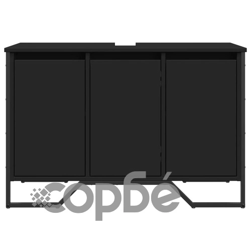 Шкаф за мивка за баня, черен, 91x35x60 см, инженерно дърво ➤ топ цена ➤ sorbe.bg