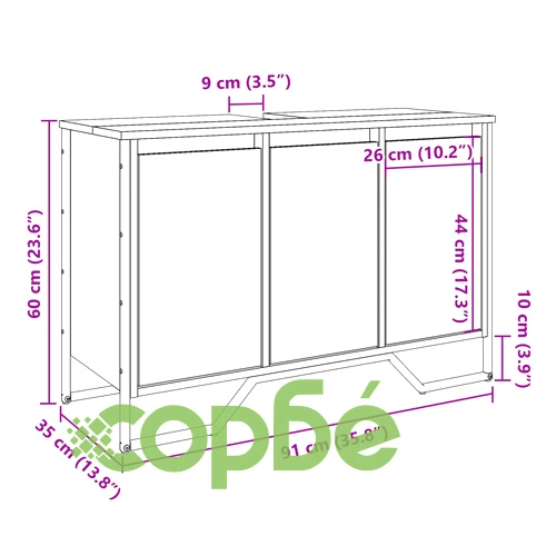 Шкаф за мивка за баня, черен, 91x35x60 см, инженерно дърво ➤ топ цена ➤ sorbe.bg