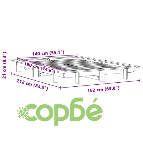 Рамка за легло без матрак, восъчнокафяв, 140x190 см, бор масив ➤ топ цена ➤ sorbe.bg