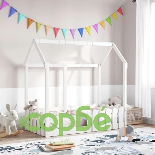 Рамка за детско легло къща, бяла, 70x140 см, борово дърво масив ➤ топ цена ➤ sorbe.bg