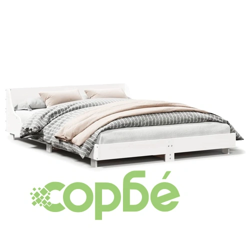 Рамка за легло без матрак, бял, 160x200 см, бор масив ➤ топ цена ➤ sorbe.bg