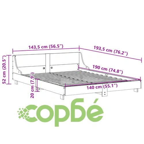 Рамка за легло без матрак, восъчнокафяв, 140x190 см, бор масив ➤ топ цена ➤ sorbe.bg