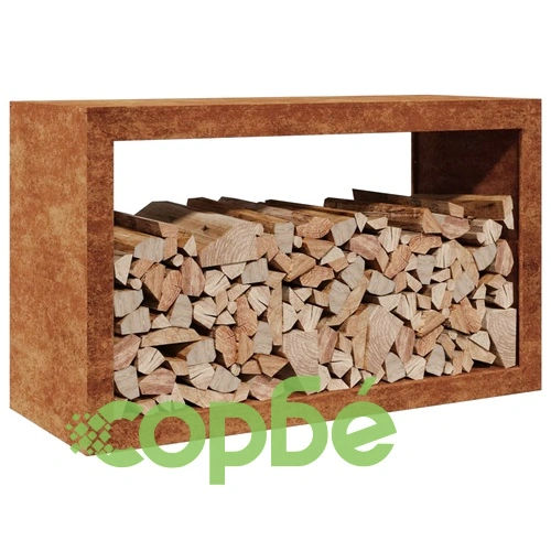 Стойка за дърва за огрев 100x40x60 cm Патинираща стомана ➤ топ цена ➤ sorbe.bg