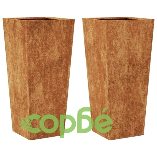 Градински саксии 2 бр. 35x35x75 см Изветряла стомана ➤ топ цена ➤ sorbe.bg