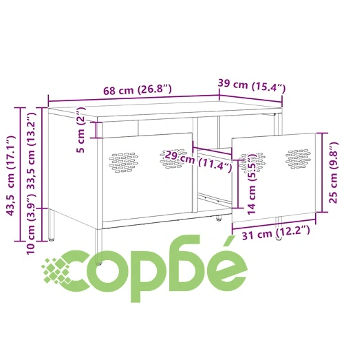 ТВ шкаф, бял, 68x39x43,5 см, студеновалцувана стомана ➤ топ цена ➤ sorbe.bg