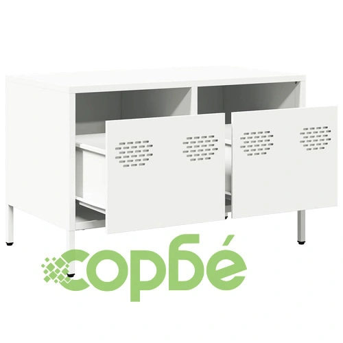 ТВ шкаф, бял, 68x39x43,5 см, студеновалцувана стомана ➤ топ цена ➤ sorbe.bg