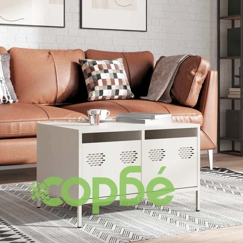 ТВ шкаф, бял, 68x50x43,5 см, студеновалцувана стомана ➤ топ цена ➤ sorbe.bg