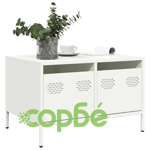 ТВ шкаф, бял, 68x50x43,5 см, студеновалцувана стомана ➤ топ цена ➤ sorbe.bg