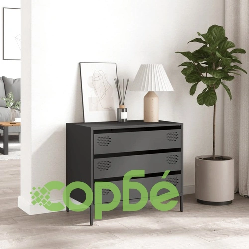 Бюфет, черен, 68x39x58,5 см, студеновалцувана стомана ➤ топ цена ➤ sorbe.bg