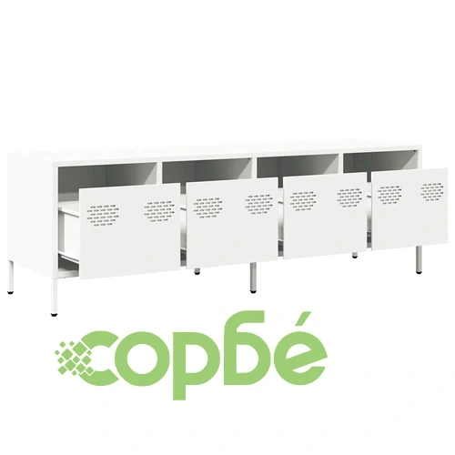 ТВ шкаф, бял, 135x39x43,5 см, студеновалцувана стомана ➤ топ цена ➤ sorbe.bg