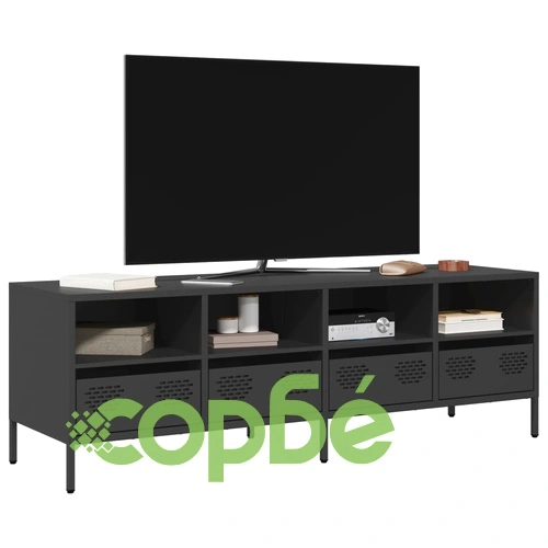 ТВ шкаф, черен, 135x39x43,5 см, студеновалцувана стомана ➤ топ цена ➤ sorbe.bg
