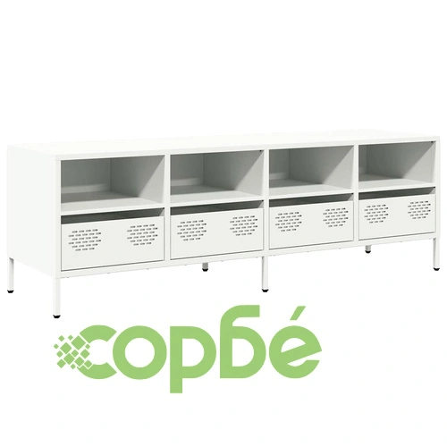 ТВ шкаф, бял, 135x39x43,5 см, студеновалцувана стомана ➤ топ цена ➤ sorbe.bg