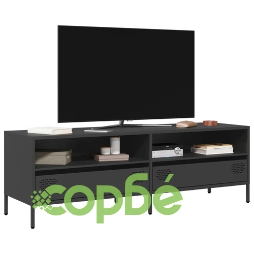 ТВ шкаф, черен, 135x39x43,5 см, студеновалцувана стомана ➤ топ цена ➤ sorbe.bg