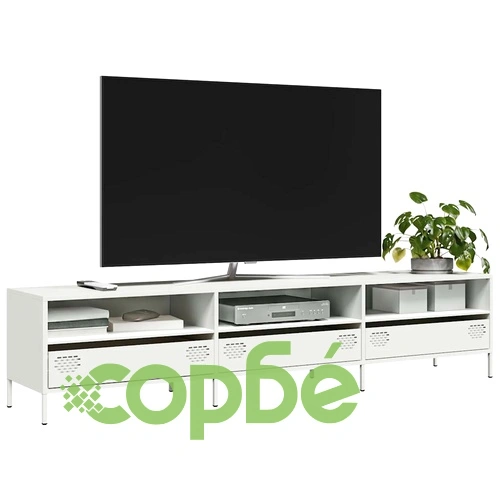 ТВ шкаф бял 202x39x43,5 см студеновалцувана стомана ➤ топ цена ➤ sorbe.bg