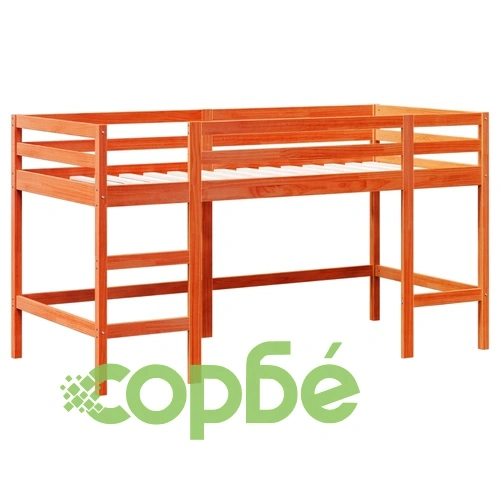 Детско високо легло със стълба восъчнокафяво 80x200см бор масив ➤ топ цена ➤ sorbe.bg