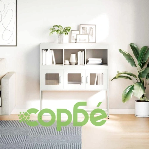 Бюфет, бял, 100,5x39x107 см, студеновалцувана стомана ➤ топ цена ➤ sorbe.bg