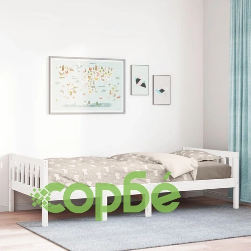 Детско легло без матрак, бял, 80x200 см, борово дърво масив ➤ топ цена ➤ sorbe.bg