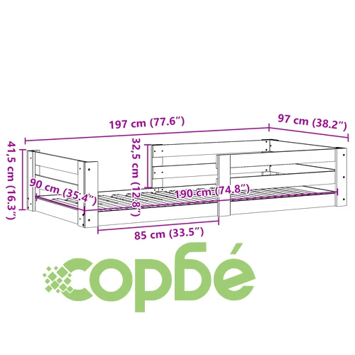 Рамка за легло без матрак, восъчнокафяв, 90x190 см, бор масив ➤ топ цена ➤ sorbe.bg