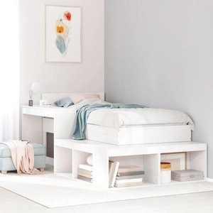 Нощно шкафче с бюро, бяло, 232x122x75 см, борово дърво масив