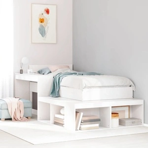 Нощно шкафче с бюро, бяло, 232x112x75 см, борово дърво масив