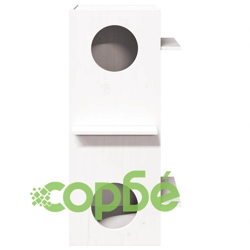 Къща за котки бяла 43x43x90 cm масивна дървесина бор ➤ топ цена ➤ sorbe.bg