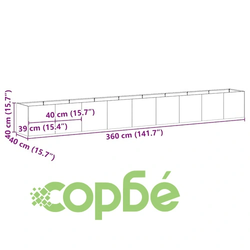 Кашпа, маслиненозелена, 360x40x40 см, студеновалцувана стомана ➤ топ цена ➤ sorbe.bg