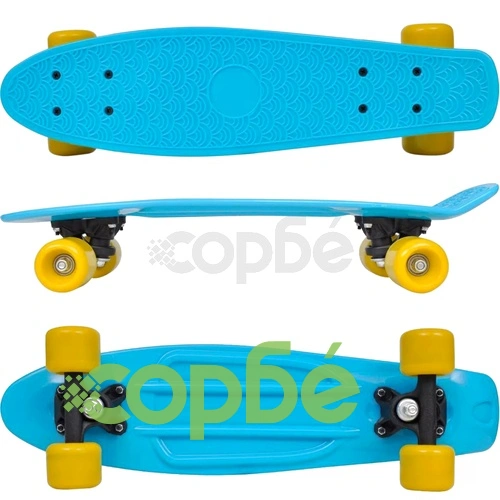 Ретро скейтборд със синя дъска и жълти колела ➤ топ цена ➤ sorbe.bg