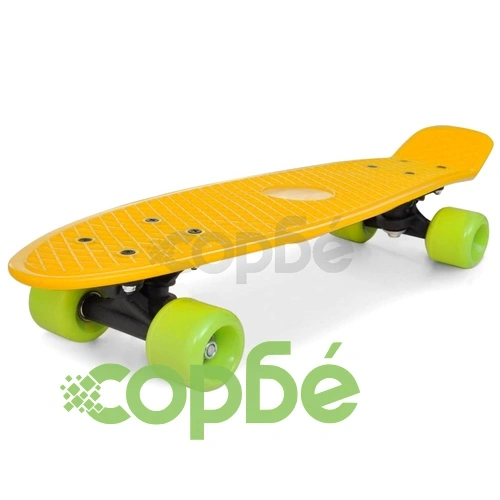 Ретро скейтборд с жълта дъска и зелени колела ➤ топ цена ➤ sorbe.bg