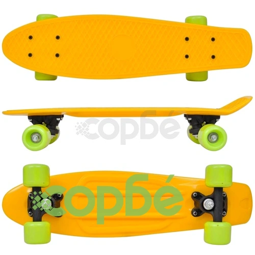 Ретро скейтборд с жълта дъска и зелени колела ➤ топ цена ➤ sorbe.bg