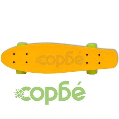 Ретро скейтборд с жълта дъска и зелени колела ➤ топ цена ➤ sorbe.bg