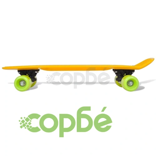 Ретро скейтборд с жълта дъска и зелени колела ➤ топ цена ➤ sorbe.bg