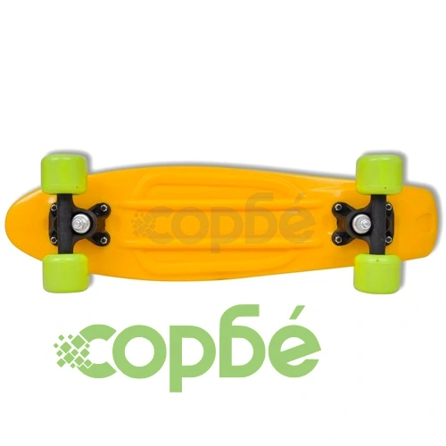 Ретро скейтборд с жълта дъска и зелени колела ➤ топ цена ➤ sorbe.bg