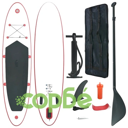 Стендъп падълборд SUP сърфборд, надуваем, червено и бяло  ➤ топ цена ➤ sorbe.bg