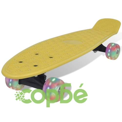 Ретро скейтборд, жълт, с LED колела ➤ топ цена ➤ sorbe.bg